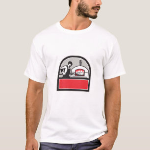 Vapensköld för ugn för PizzakockPeel trä Retro T-shirt