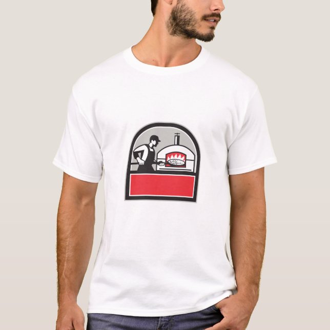 Vapensköld för ugn för PizzakockPeel trä Retro T-shirt (Framsida)