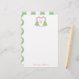 Vapensköld för vattenfärgen Rosa Julgran Monogram Brevpapper