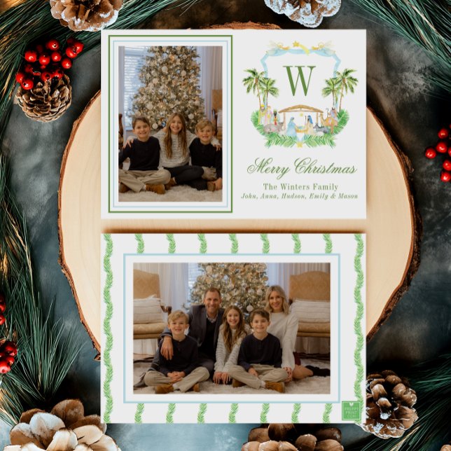 Vapensköld för vattenfärgsmonogram initialt nyskap julkort (Skapare uppladdad)