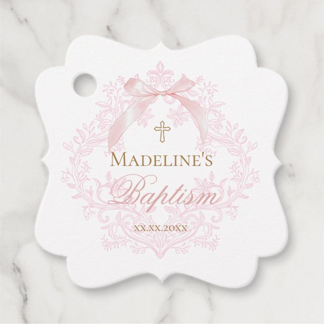 vapensköld för vattenfärgsrosa | Baptism Gåvor Etiketter (Framsida)