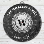 Vapensköld för Vintagen i Monogram Family Namn Darttavla<br><div class="desc">En coola med svartvit vapensköld i monogram,  ritbord,  personlig med ditt namn och fastställt datum. Underbar för ett familjespel eller en grotta. Designad av Blackberry Boulevard.</div>