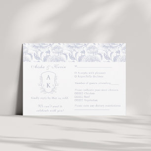 Vapensköld Monogram Dusty Blue Bröllop landskap OSA Kort