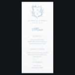 Vapensköld Monogram Dusty Blue Bröllop Meny<br><div class="desc">Blommigt vapensköld Dammusslande blå monogrammeny bröllop.</div>