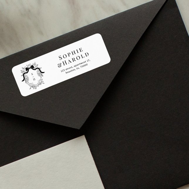 Vapensköld Monogram Fransk Bröllop Returadress Etikett (Skapare uppladdad)