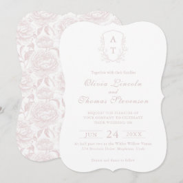 Vapensköld Monogram inbjudan till Rosa bröllop