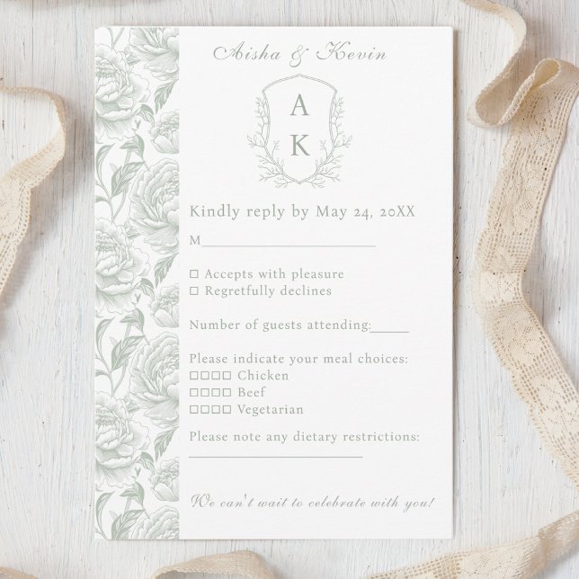 Vapensköld Monogram Sage Grönt Bröllop OSA Kort (Skapare uppladdad)