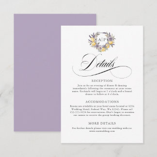 Vapensköld om Lavender Lemon Monogram Blommigt  Tilläggskort