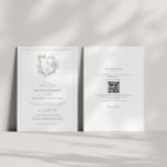 Vapensköld Sage Grönt Monogram QR-kod Bröllop Inbjudningar<br><div class="desc">Formal- och elegant-vapensköld-bröllopsinbjudan med grönt med QR-kod och mer detaljerad information på baksidan.</div>