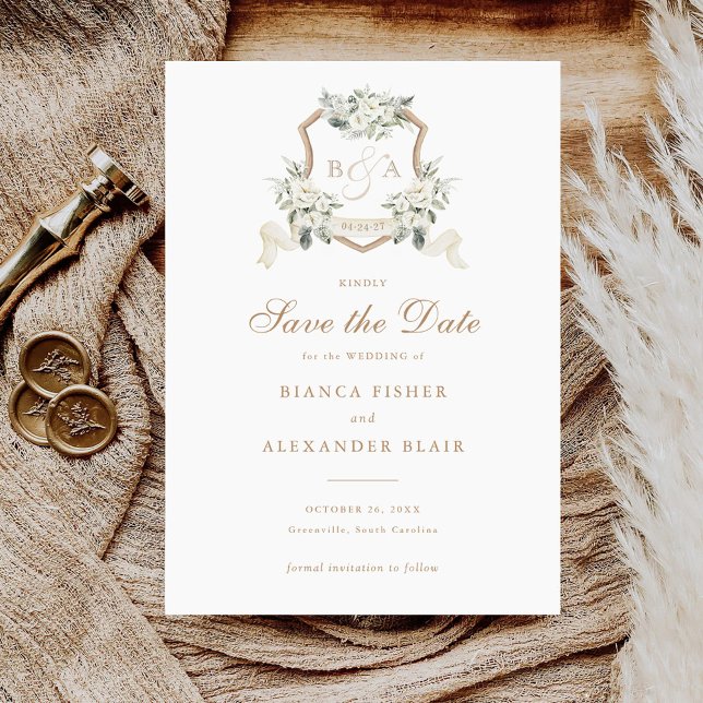 Vapenskölden blommigt Vita Grey Sage Spara datum Inbjudningar (Skapare uppladdad)