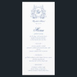 Vapenskölden Blue Blommigt Monogram Elegant bröllo Meny<br><div class="desc">Det här Vapenskölden Monogram Elegant bröllop med blå Blommigt-menykortet har en vapensköld med ornate chinoiserie stil vintage-blommigt som ramar elegantens skriptanrop bröllop monogram.</div>