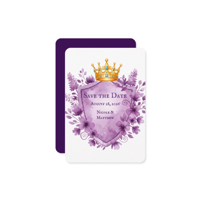 Vapenskölden Bröllop spara datum vid den inre Lila (Fram/Back In Situ)