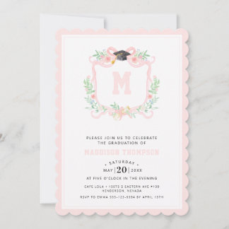 Vapenskölden Coquette Ribbon Studenten Monogram Inbjudningar