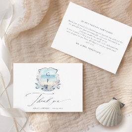 Vapenskölden elegant Beach Wedding Monogram Tack Kort