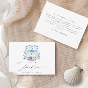 Vapenskölden elegant Beach Wedding Monogram Tack Kort