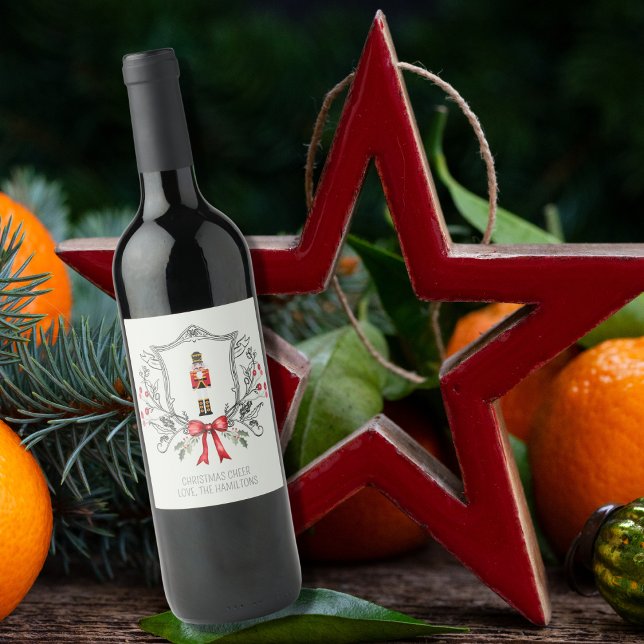 Vapenskölden för julCheer Nutcracker Holly Berry Vinflaska Etikett (Skapare uppladdad)