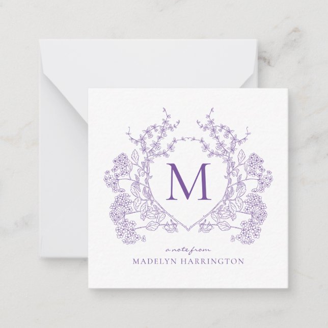 Vapenskölden Klassisk Violet Blommigt Monogram Anteckningskort (Framsida)