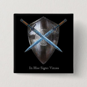 Vapenskölden knäppas - i Hoc Signo Vinces Knapp