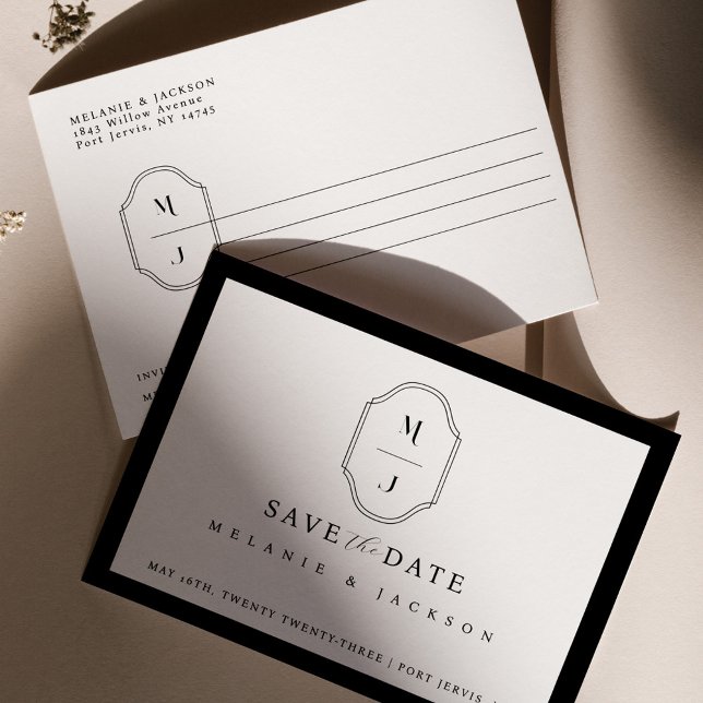 Vapenskölden Modern Black & White Save Date Monogr Vykort (Skapare uppladdad)