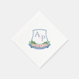 Vapenskölden Monogram Navy Blue Rosa ros Bröllop Pappersservett