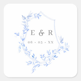 Vapenskölden ReEmergency Blue Löv Monogram Fyrkantigt Klistermärke