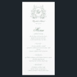 Vapenskölden Sage Grönt Blommigt Monogram Elegant  Meny<br><div class="desc">Det här menykortet för Blommigt av Grönt Monogram Elegant bröllop innehåller en ornerad vapensköld för blommigt av chinoiserie stil vintage som anger Vapensköldens skriptkalligrafi elegant monogram.</div>