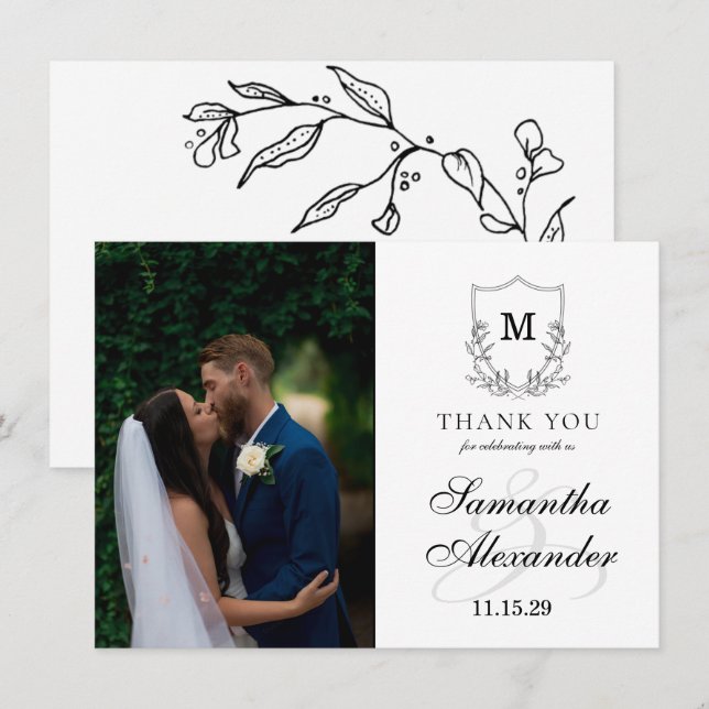 Vapenskölden Svartvitt för elegant Tack Kort (Fram/baksida)