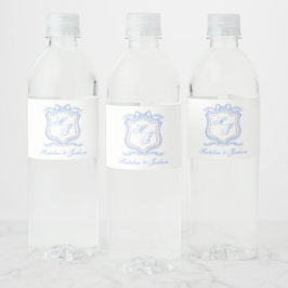 Vapenskölden Watercolor Designer Blue Monogram Vattenflaskor Etikett
