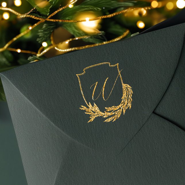 Vapenskölden Winter Garland Calligraphy Script Mon Stämpel (Winter Garland Calligraphy Script Monogram Crest Rubber Stamp)