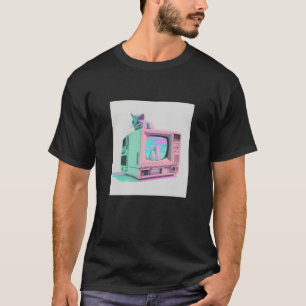 Vaperwave Aesthetic Glitch Cat Retrowave Synthwave T Shirt