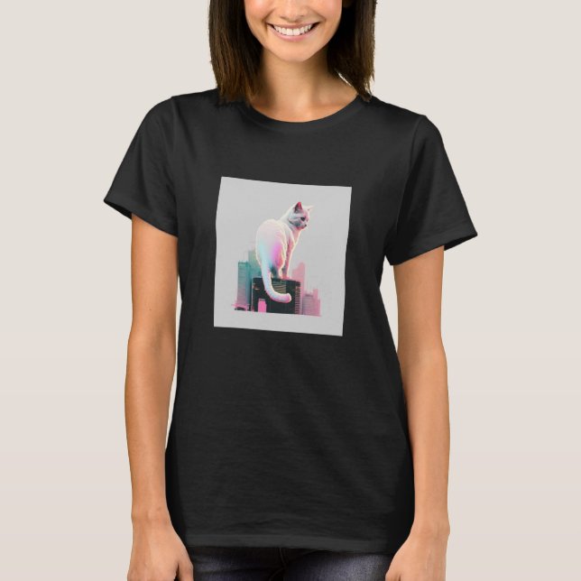 Vaperwave Aesthetic Glitch Cat Retrowave Synthwave T Shirt (Framsida)