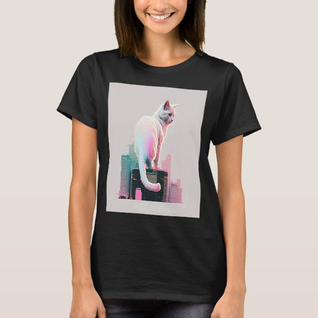 Vaperwave Aesthetic Glitch Cat Retrowave Synthwave T Shirt (Framsida)