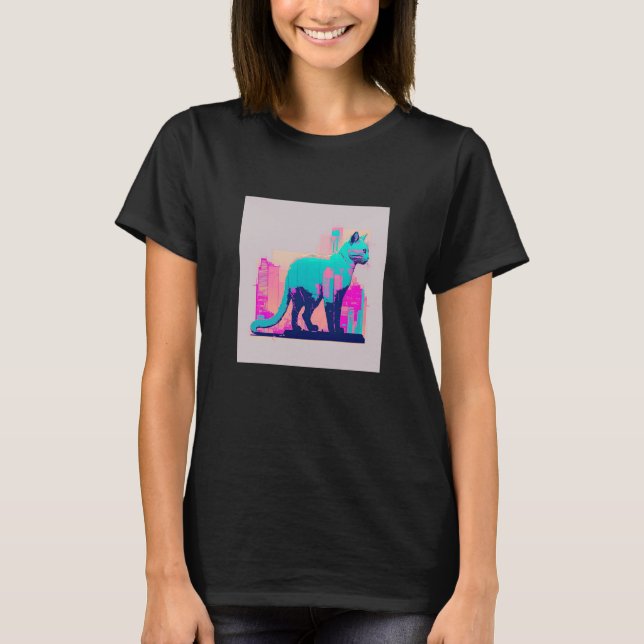 Vaperwave Aesthetic Glitch Cat Retrowave Synthwave T Shirt (Framsida)