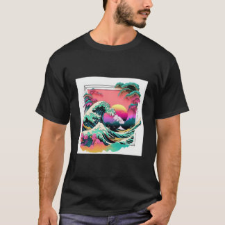 Vaperwave Aesthetic Glitch Great Wave Wave Synthwa T Shirt