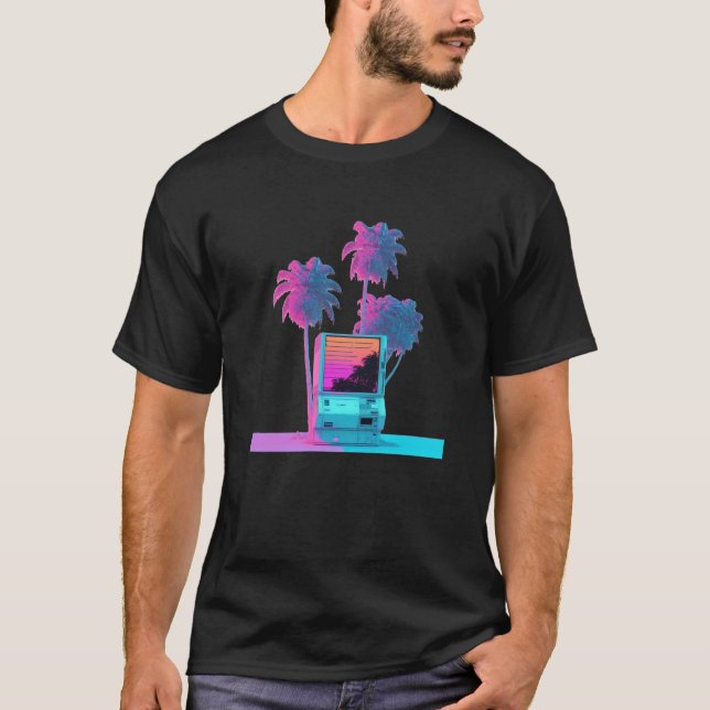 Vaperwave Aesthetic Glitch Handflatan Träd Retrowa T Shirt (Framsida)