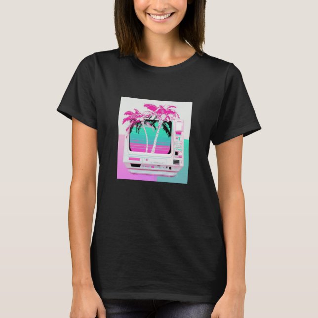 Vaperwave Aesthetic Glitch Handflatan Träd Retrowa T Shirt (Framsida)