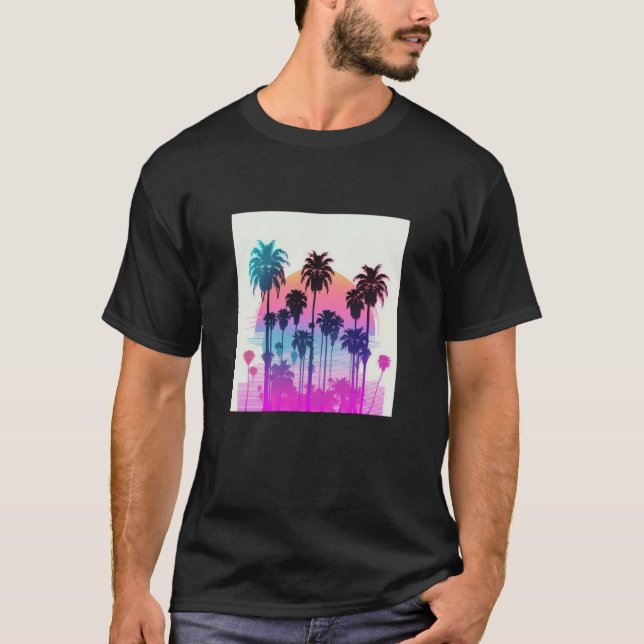 Vaperwave Aesthetic Glitch Palm Retrowave Synthwav T Shirt (Framsida)