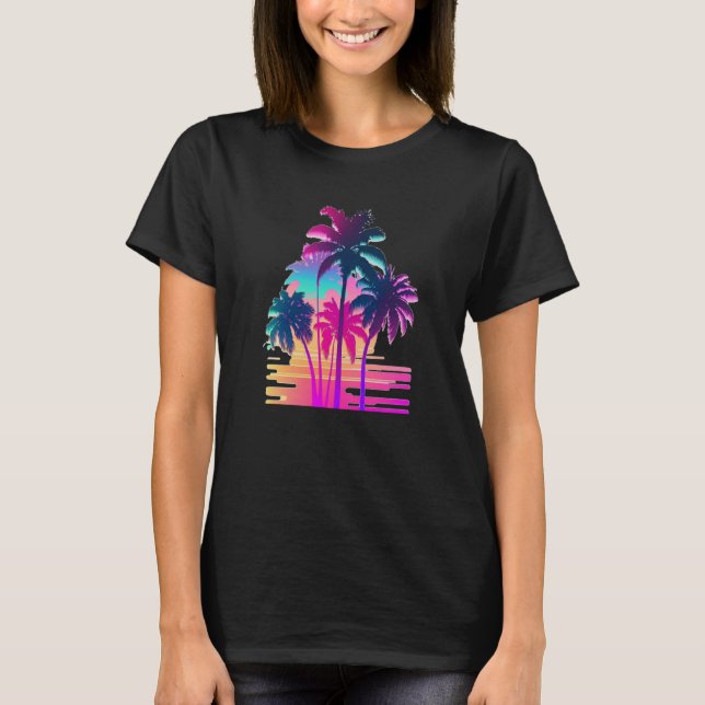 Vaperwave Aesthetic Glitch Palm Retrowave Synthwav T Shirt (Framsida)