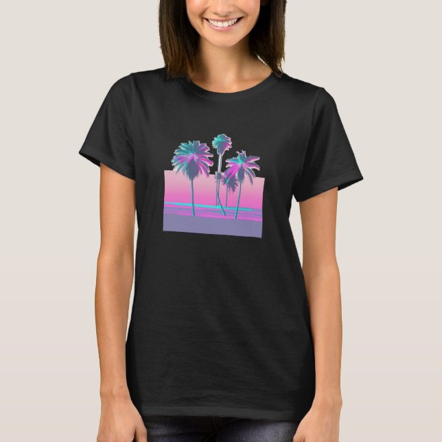 Vaperwave Aesthetic Glitch Palm Retrowave Synthwav T Shirt (Framsida)