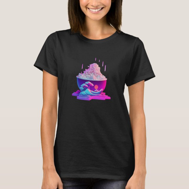 Vaperwave Aesthetic Glitch Palm Retrowave Synthwav T Shirt (Framsida)