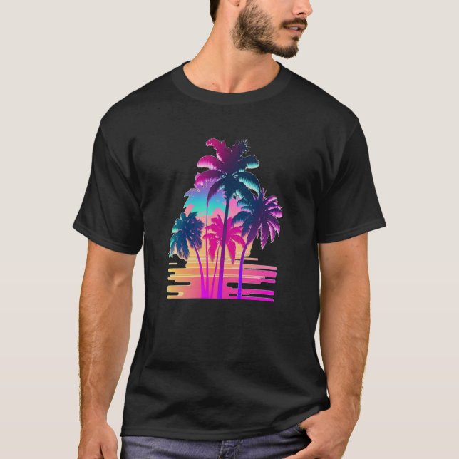 Vaperwave Aesthetic Glitch Palm Retrowave Synthwav T Shirt (Framsida)