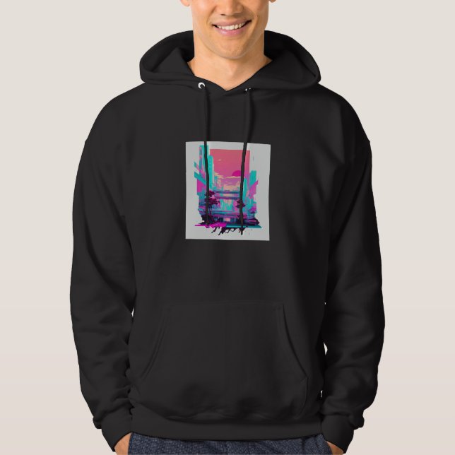 Vaperwave Aesthetic Glitch Retrowave Synthwave  11 Hoodie (Framsida)