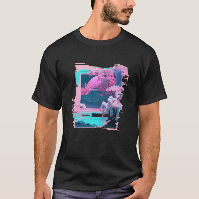 Vaperwave Aesthetic Glitch Retrowave Synthwave  7 T Shirt (Framsida)