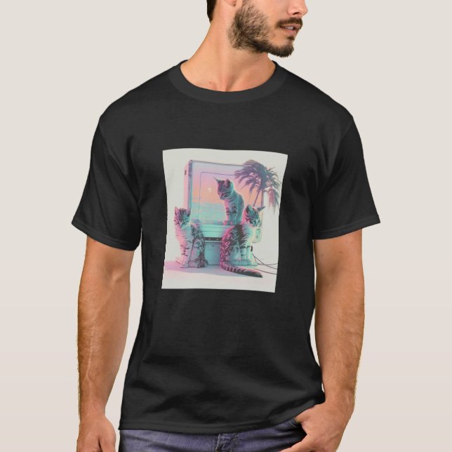 Vaperwave Aesthetic Glitch Retrowave Synthwave T Shirt (Framsida)