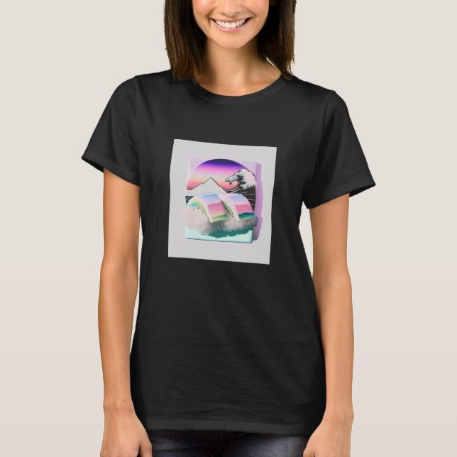 Vaperwave Aesthetic Glitch Sushi Retrowave Synthwa T Shirt (Framsida)