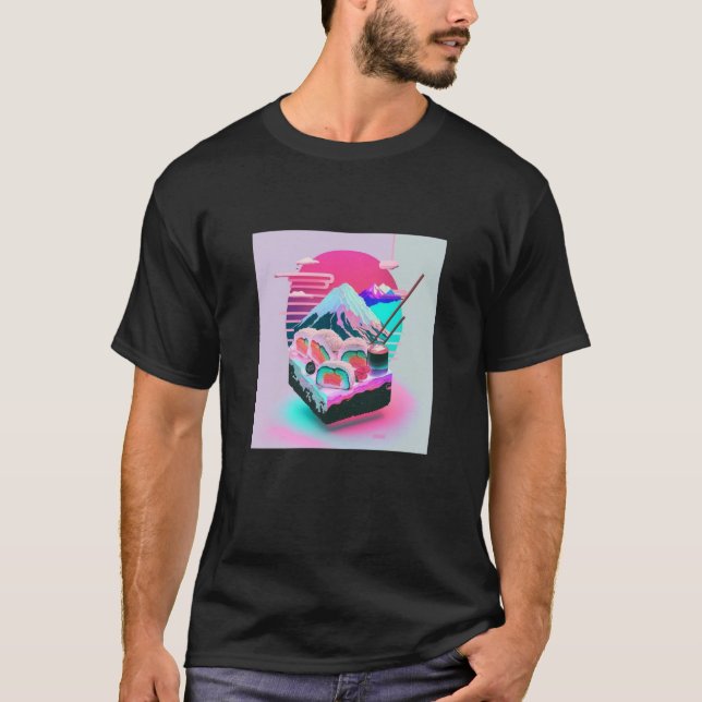 Vaperwave Aesthetic Glitch Sushi Retrowave Synthwa T Shirt (Framsida)