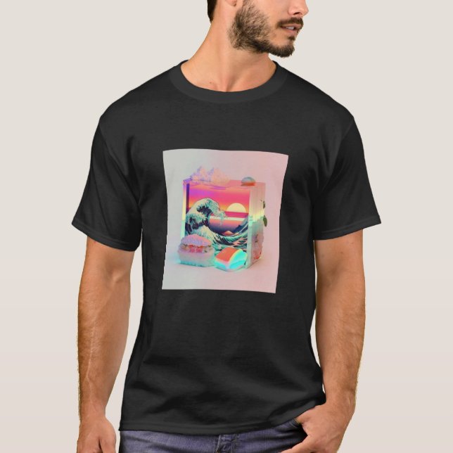 Vaperwave Aesthetic Glitch Sushi Retrowave Synthwa T Shirt (Framsida)