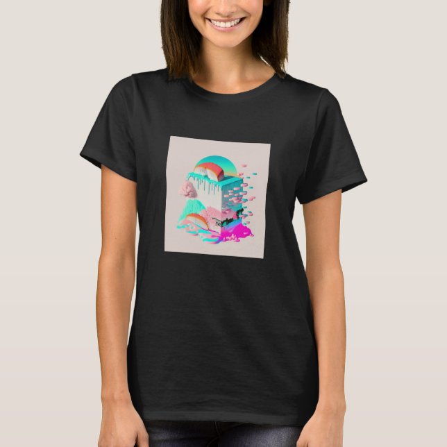 Vaperwave Aesthetic Glitch Sushi Retrowave Synthwa T Shirt (Framsida)