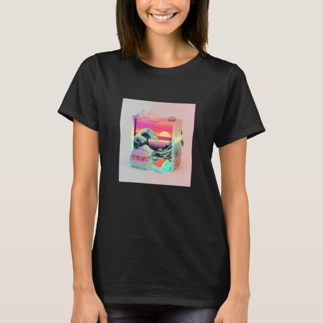 Vaperwave Aesthetic Glitch Sushi Retrowave Synthwa T Shirt (Framsida)