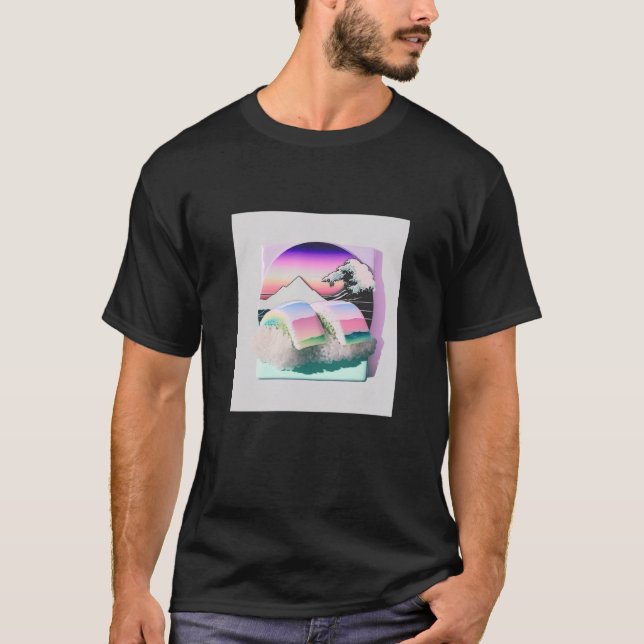 Vaperwave Aesthetic Glitch Sushi Retrowave Synthwa T Shirt (Framsida)